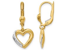 14K Yellow Gold Textured and Polished Heart Dangle Earrings