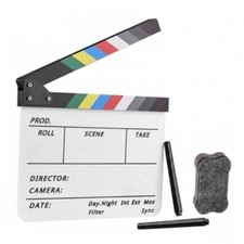 Acrylic Film Clapboard 12x10 in, Dry Erase Movie Clapper Board with Wooden