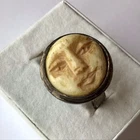 VINTAGE CARVED MOON FACE STERLING SILVER RING SIZE 7.75