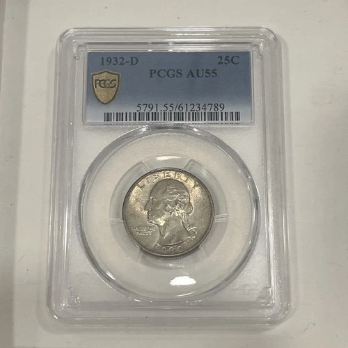 1932-D AU55 PCGS 25C Washington Quarter Key Date Nice Color!