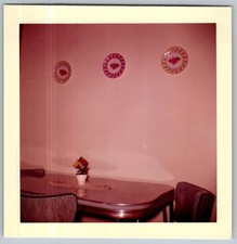 Vtg Color Snapshot Dining Room Table Chairs Wall Decorative Plates Interior
