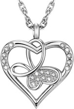 Heart Cremation Urn Necklace for Ashes Crystal Butterfly Cremation Jewelry Women