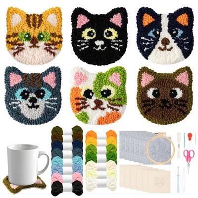 Punch Needle Set Katzenmuster 6 Stück Stofffilz Garn Stickrahmen Anleitung