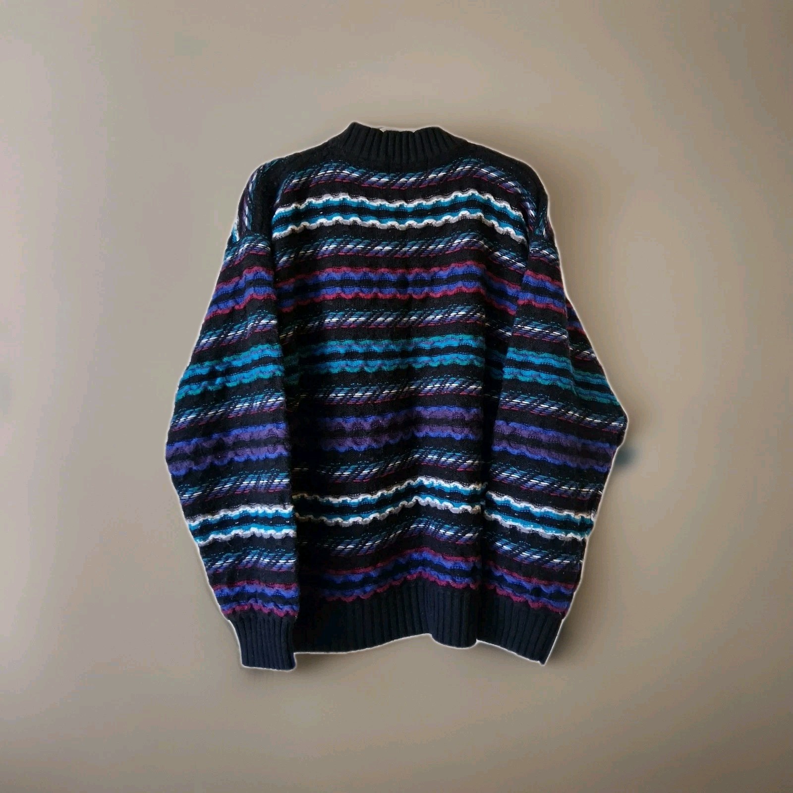 3D Chunky Knit Coogi Style Unisex Sweater Multicolor Large Vtg Cosby Pullover
