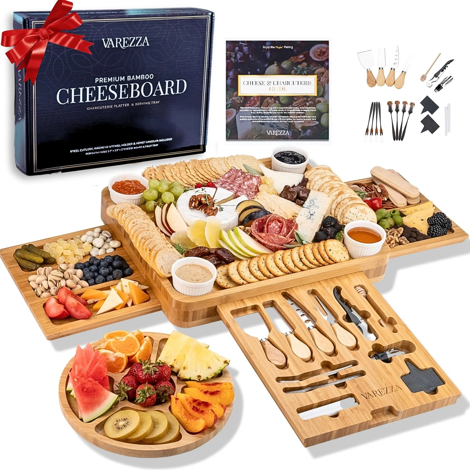Charcuterie Boards Set – Large Bamboo Cheese Board & Platter with Charcuterie Ac