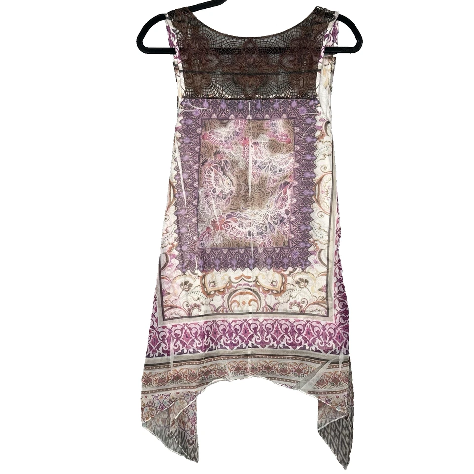 Camisa Top One World XL Tostada Púrpura Cachemira Sin Mangas Cuello Redondo Túnica Aymatrical Foto 4 de 4