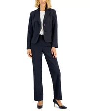 LE Suit Womens Petite Size 4P Jacket Pants Suit Set Black Striped NEW