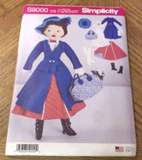 Simplicity Pattern S9000  ~ 17" Stuffed Doll & Clothes ~ Mary Poppins