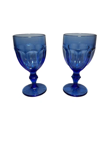 Vintage Libbey Duratuff Gibraltar Cobalt Blue Water Goblets  Glasses Set Of 2