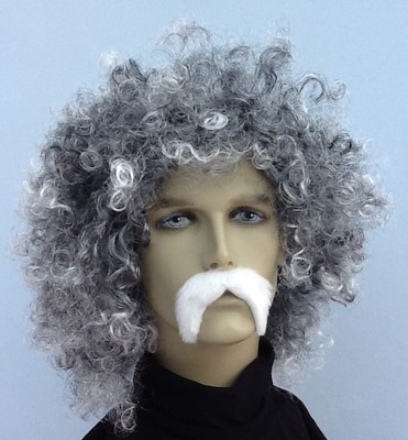 Grey Curly Fancy Dress Wig Thick White Moustache Uk Dispatch