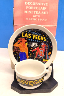 VEGAS VIC & VICKIE LAS VEGAS MINI PORCELAIN TEA SET WITH STAND DEAL OF THE MONTH