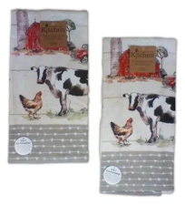Set of 2 COUNTRY LIFE Farm Living Terry Kitchen Towels by Kay Dee Designs