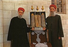 POSTCARD JUDAICA ISRAEL NABLUS SYNGOGUE THE ANCIENT TORAH ( L/S )