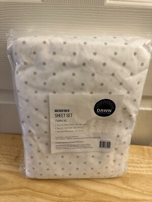 NIP Dawn Bedding Dorm White Gray Polka Dot Microfiber Twin XL Sheet Set