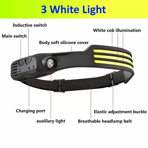 COB LED Faro USB Recargable Faro Antorcha Trabajo Luz Barra Diadema Lámpara - Imagen 5 de 8