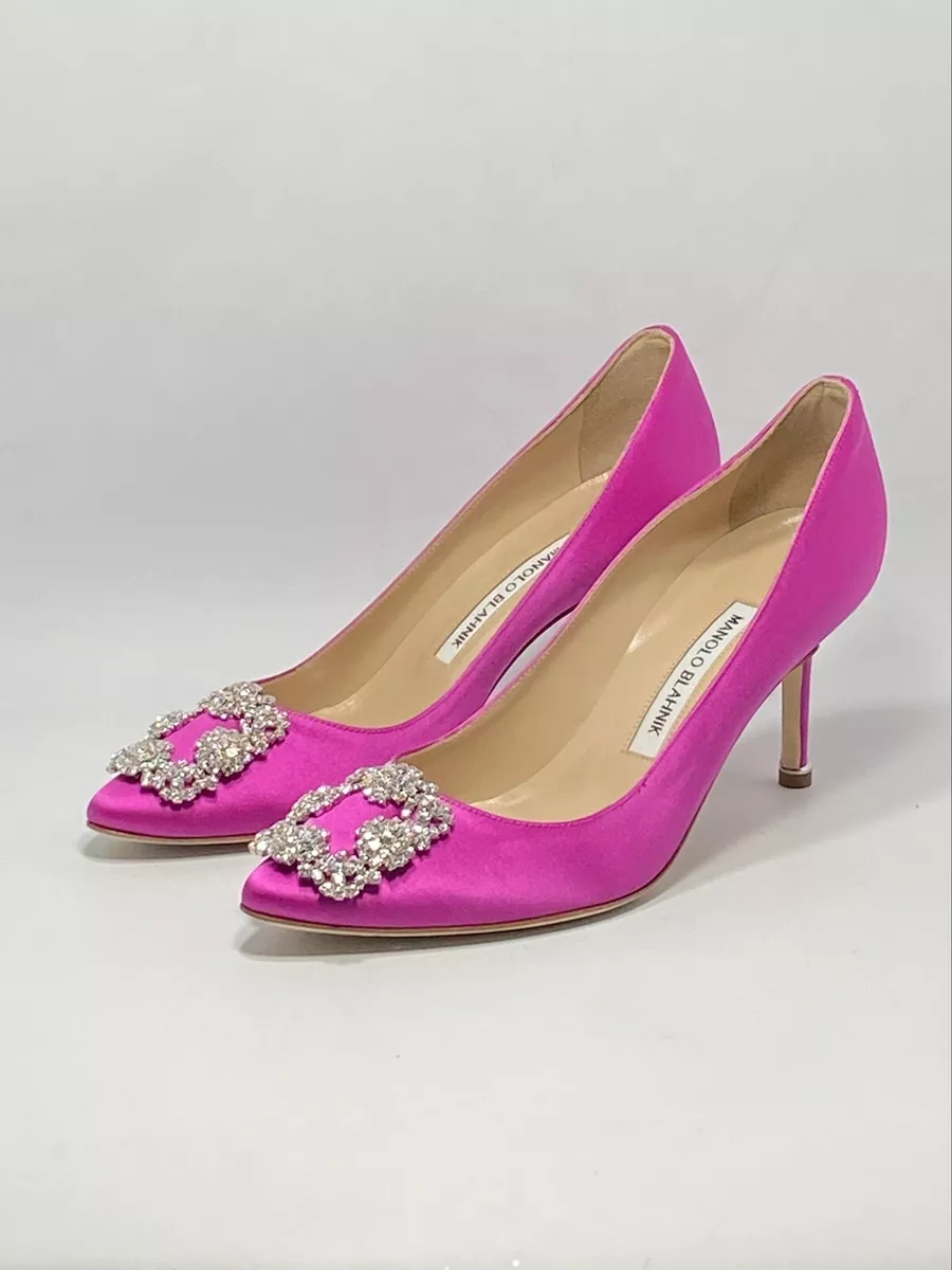 Manolo Blahnik Hangisi 70 Embellished Satin Pumps size 38.5