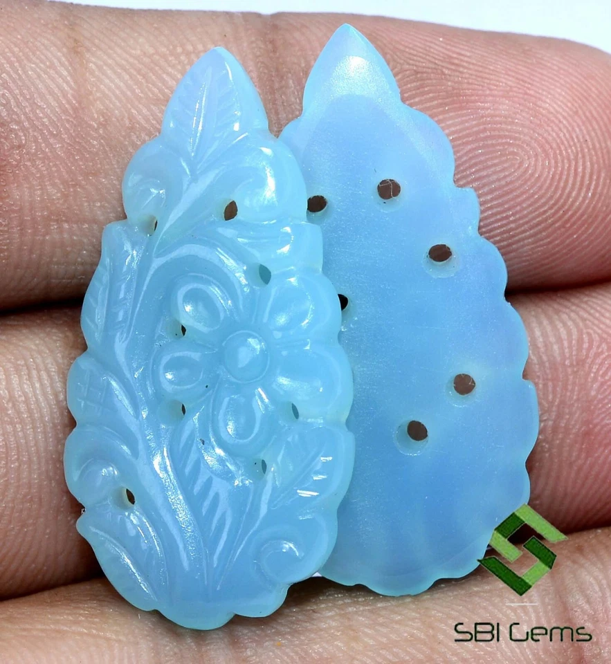 35x18 mm Natural Chalcedony Handmade Carving Pair 41.17 CTS Loose Gemstones - Image 2 of 4