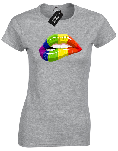 PRIDE LIPS LADIES T-SHIRT COOL LGBT GAY LESBIAN RAINBOW FESTIVAL EQUALITY (COL) - Picture 3 of 24