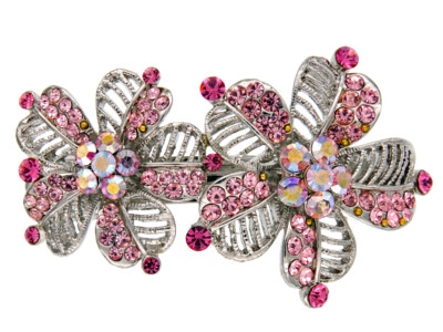 Floral Flower Hair French Metal Barrette Clasp Clip Austrian Crystal Jewelry New