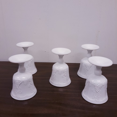 Vintage White Milk Glass Goblets Harvest Grape Pattern Set of 5 - Picture 8 of 8