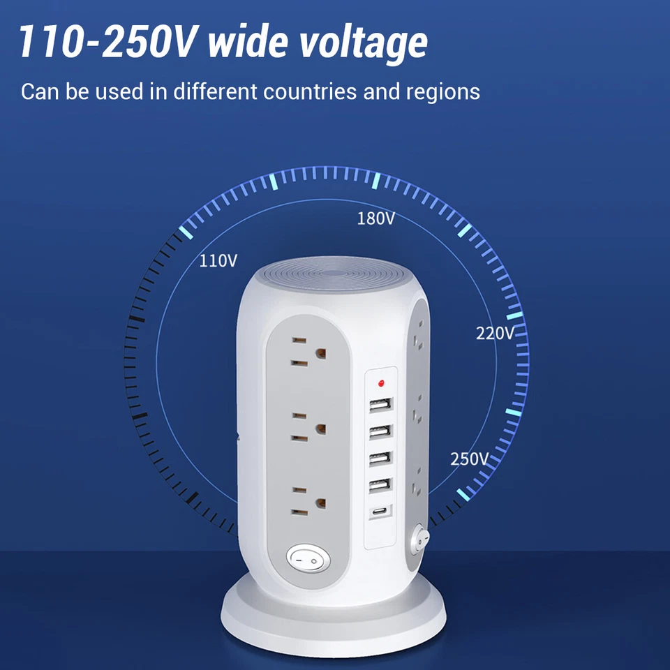 Multi Socket Wall Socket Power Strip With 12 AC Outlets & 5 USB Ports 1 Type C - Image 2 of 4