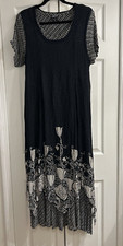 Vintage OLIVIA Bohemian Trendy Maxi Dress w/ Overlay~Rayon~Black/White Floral~M