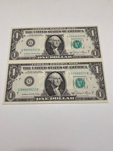 1981A $1 CHICAGO ，2 Of BANKNOTE UNCUT SHEET UNC！Rich Number 99999922！SUPER RARE！ - Picture 1 of 3