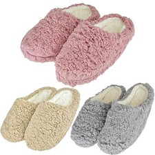 Women Slippers Winter Warm Teddy Fleece Upper Shoft Lining Non-Slip Mule Slipper