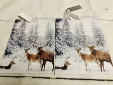 2 Christmas Deer Gift Bag With Gift Tag 7.5” X10” Glitter Same Design