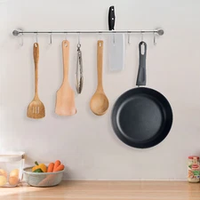 20 inch Pot Pan Rack Rail Wall Mounted Kitchen Utensil Organizer with 10 Hooks