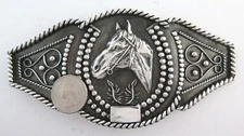 Huge XXL 6" LONG (!) Sterling Silver Western Horse Belt Buckle