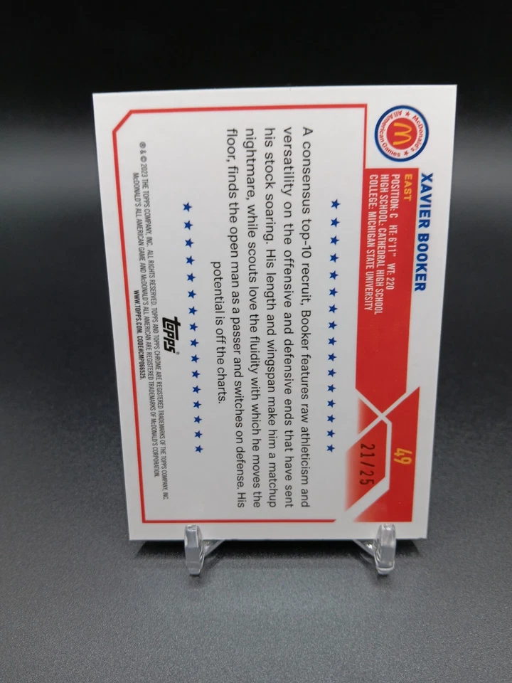 /25 Xavier Booker 2023 Topps Chrome McDonald's Orange Basketball MICHIGAN St #49 - Image 3 of 3