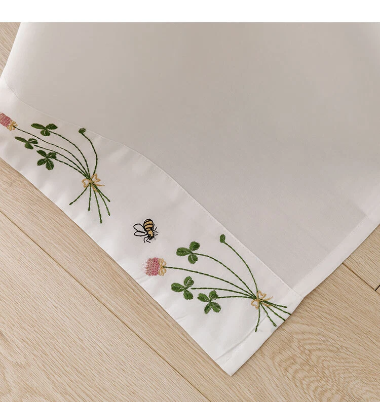 Preciosa sábana blanca bordada trébol de cuatro hojas de abeja 100 % algodón nueva Foto 3 de 4