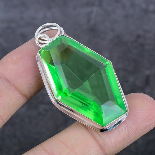 Natural Tsavorite Gemstone 925 Sterling Silver Jewelry Pendant 2.17" Gift z546 - Picture 2 of 6