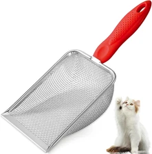 Cat Litter Scoop - Long Handle Scooper Rustproof Stainless Steel Mesh Non-Sli...