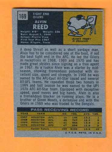 Alvin Reed Houston Oilers 1971 Topps #169 Kilgore Texas - Picture 2 of 2