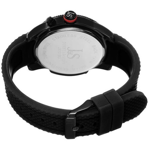 Joshua & Sons JX101BK Date GMT Arabic Numerals Red Accented Black Mens Watch - Picture 2 of 5