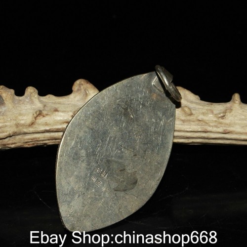 2.8" Old China Silver Cloisonne Mosaic Purple Gemstone Orchid Necklace Pendant - Picture 4 of 9