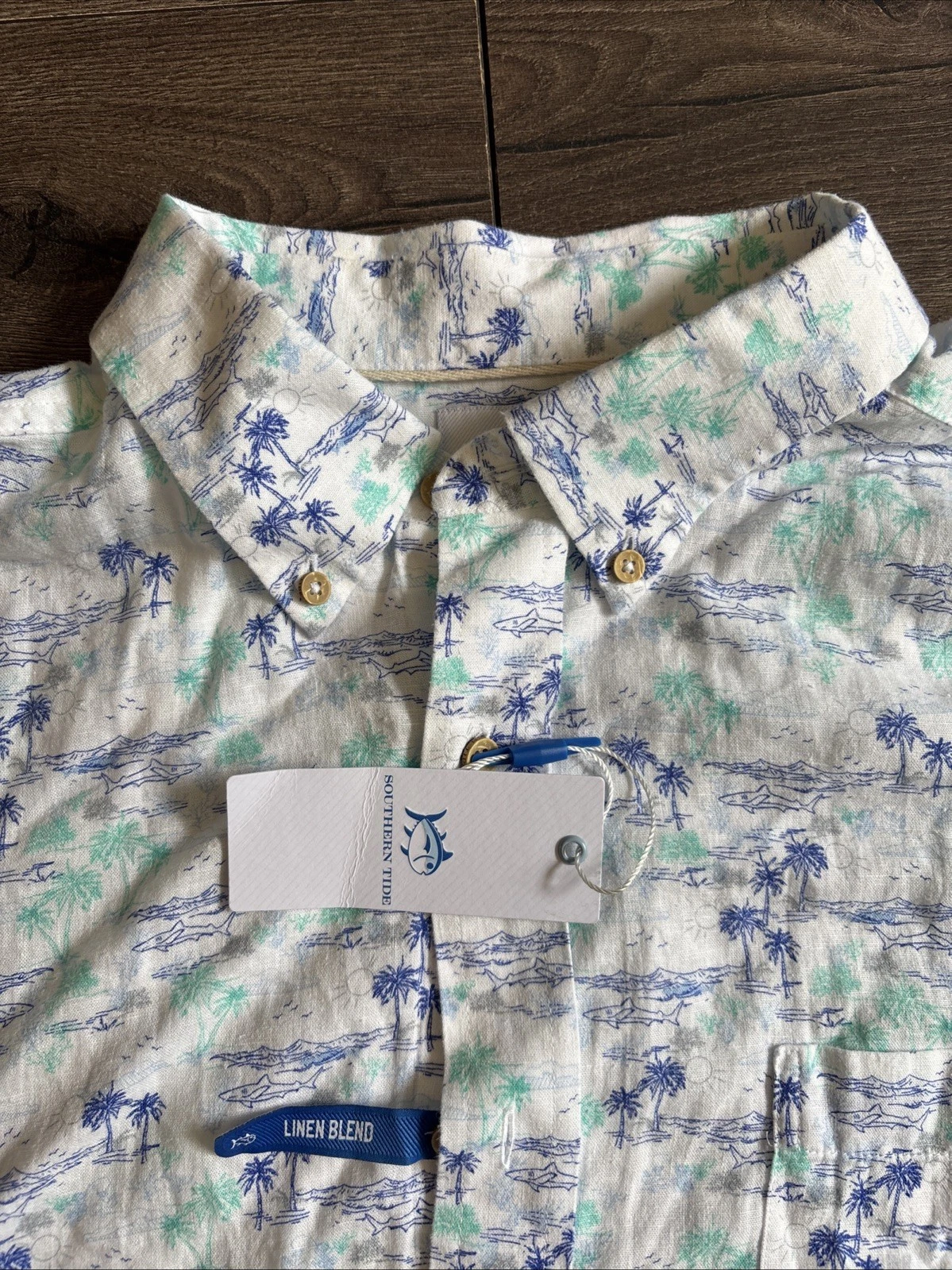 Southern Tide XL Short Sleeve Linen Blend Men's Button Down Shirt Nautical NWT