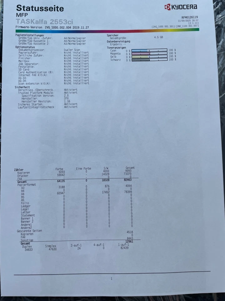 Kyocera TASKalfa 2553ci Laser Farbdrucker DUAL-SCANNER, nur 82.463 Seiten - Bild 4 von 4