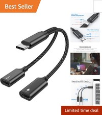 60W USB C Splitter Cable, 2-in-1 USB-C Male to Dual USB-C Female, Charge Whil...