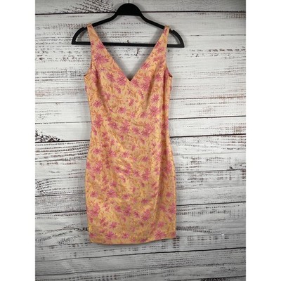 Carmen Marc Valvo Dress Womens SZ 4 Pink Yellow Floral Brocade Sleeveless V Neck