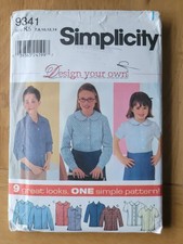 Simplicity Sewing Pattern Age7-14 Blouse 9 Designs From 1 Pattern
