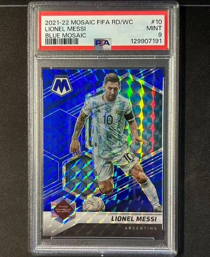 2021-22 Panini Mosaic FIFA Road To World Cup Lionel Messi #10 Blue /99 PSA 9
