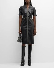 NWT $395 Elie Tahari The Adair Pleated Faux Leather Midi Dress 4