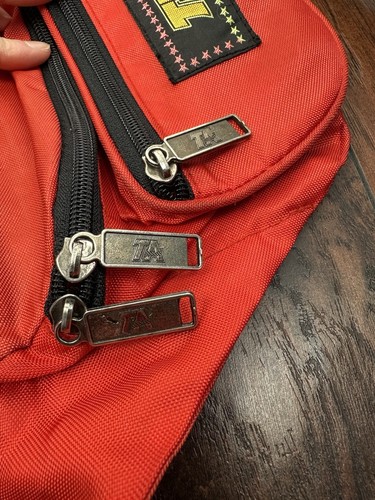 VTG 90S TA RED BLACK CLASSIC TRIPLE ZIP FANNY PACK WAIST BAG ADJUSTABLE FLAWS - Picture 13 of 24