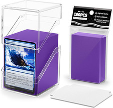 Card Deck Case, Deck Box with 100 Pack Card Sleeves and Divider, Standard Clear
