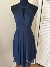 Azazie Navy Blue Chiffon Sleeveless Dress Size A0