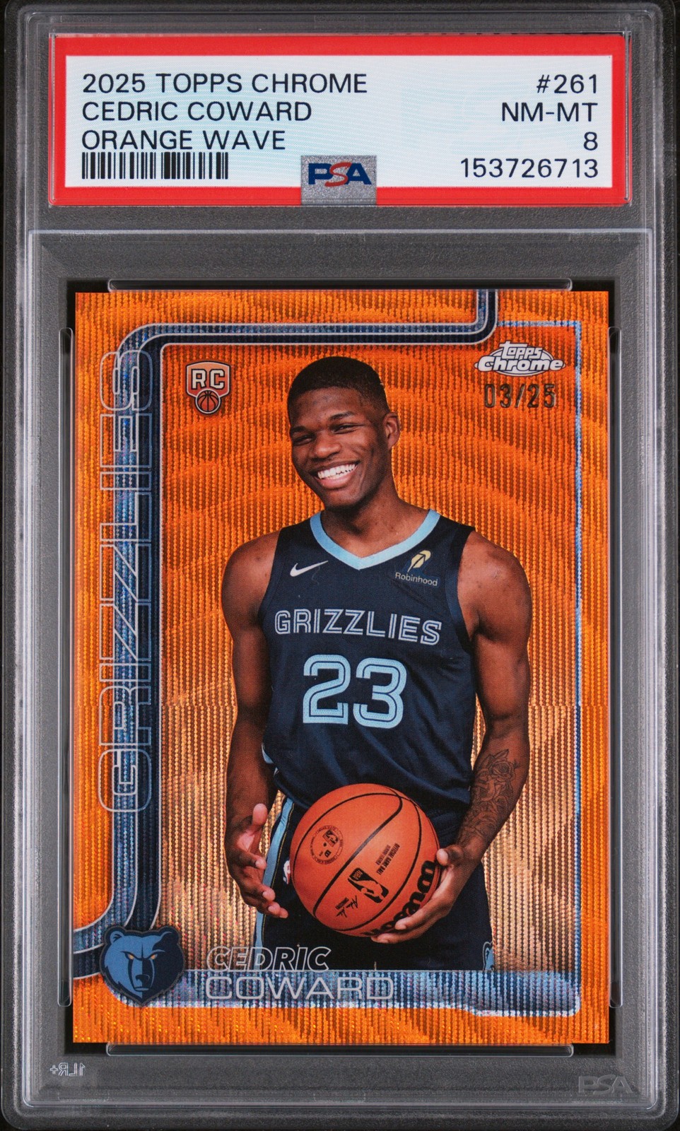 2025 TOPPS CHROME ORANGE WAVE #261 CEDRIC COWARD 3/25 PSA 8