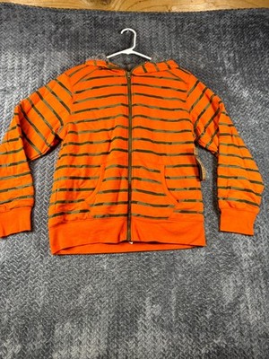 Ruff Hewn Hoodie Boys L 14/16 Orange Striped Sherpa Lined Long Sleeve Full Zip